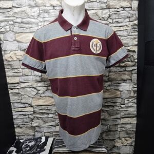 Aeropostale Gray and Maroon Polo Shirt with Yellow Accents